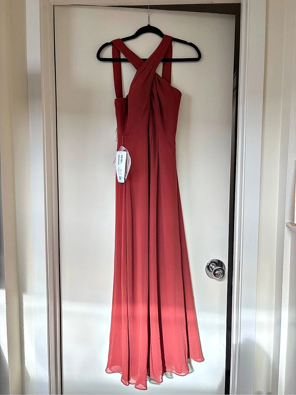 Azazie Dixie Terracotta A-Line
Halter Pleated Chiffon Dress